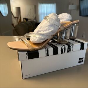 Dolce Vita myla clear nude strappy sandal heels with wide circular chunky heel